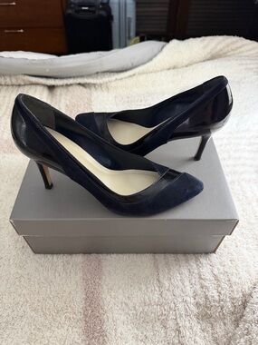 Ann Taylor Navy Two-Tone Pointed Toe Pumps